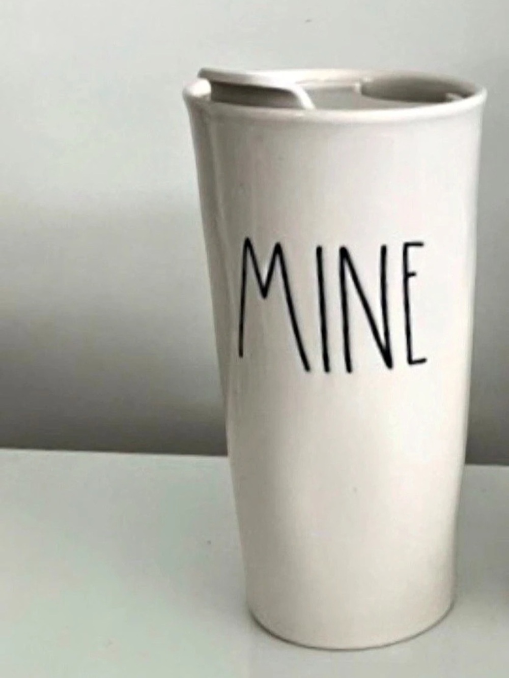 Rae Dunn MINE Ceramic Travel Mug White